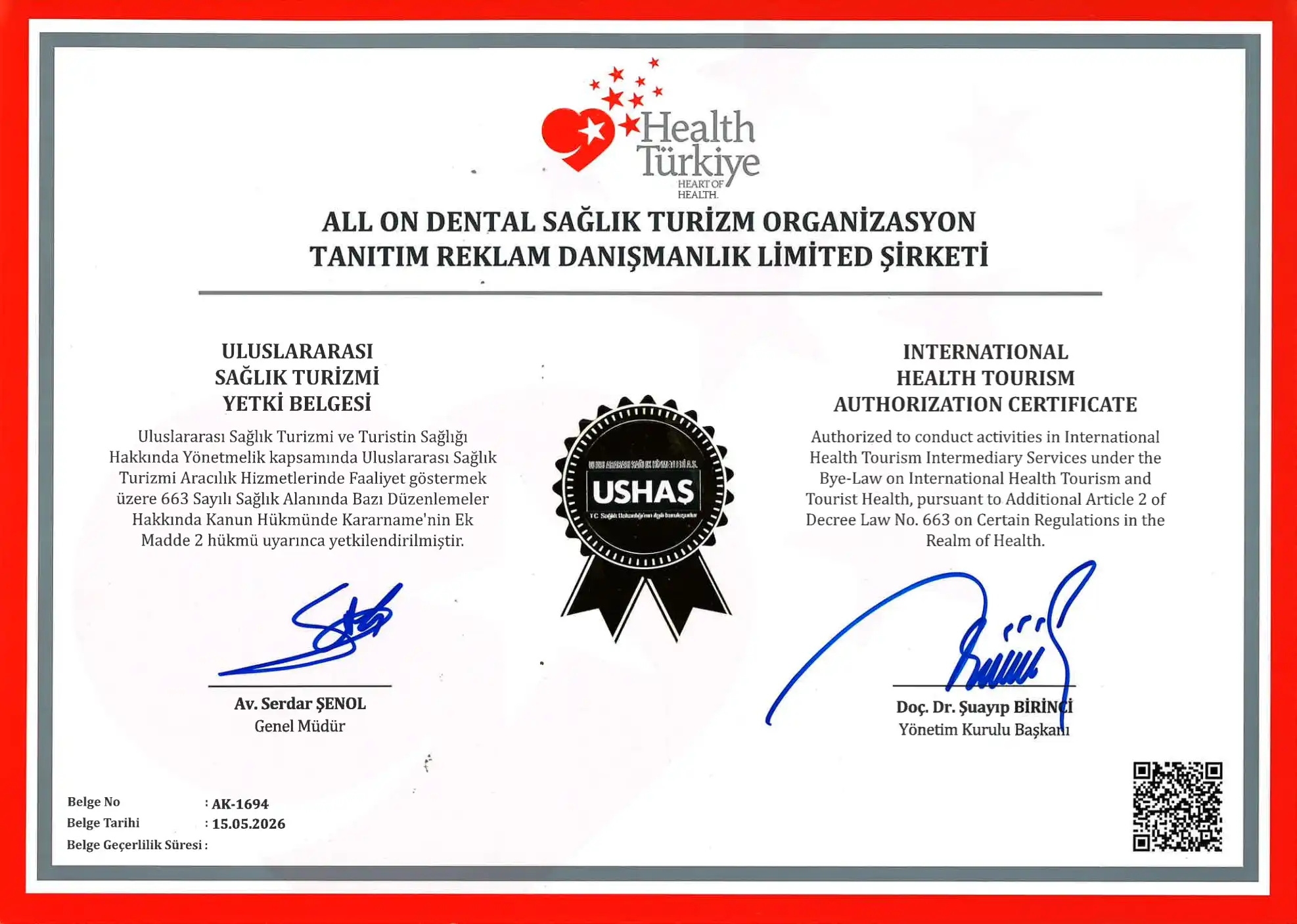 Health Tourism Authorization Certificate
